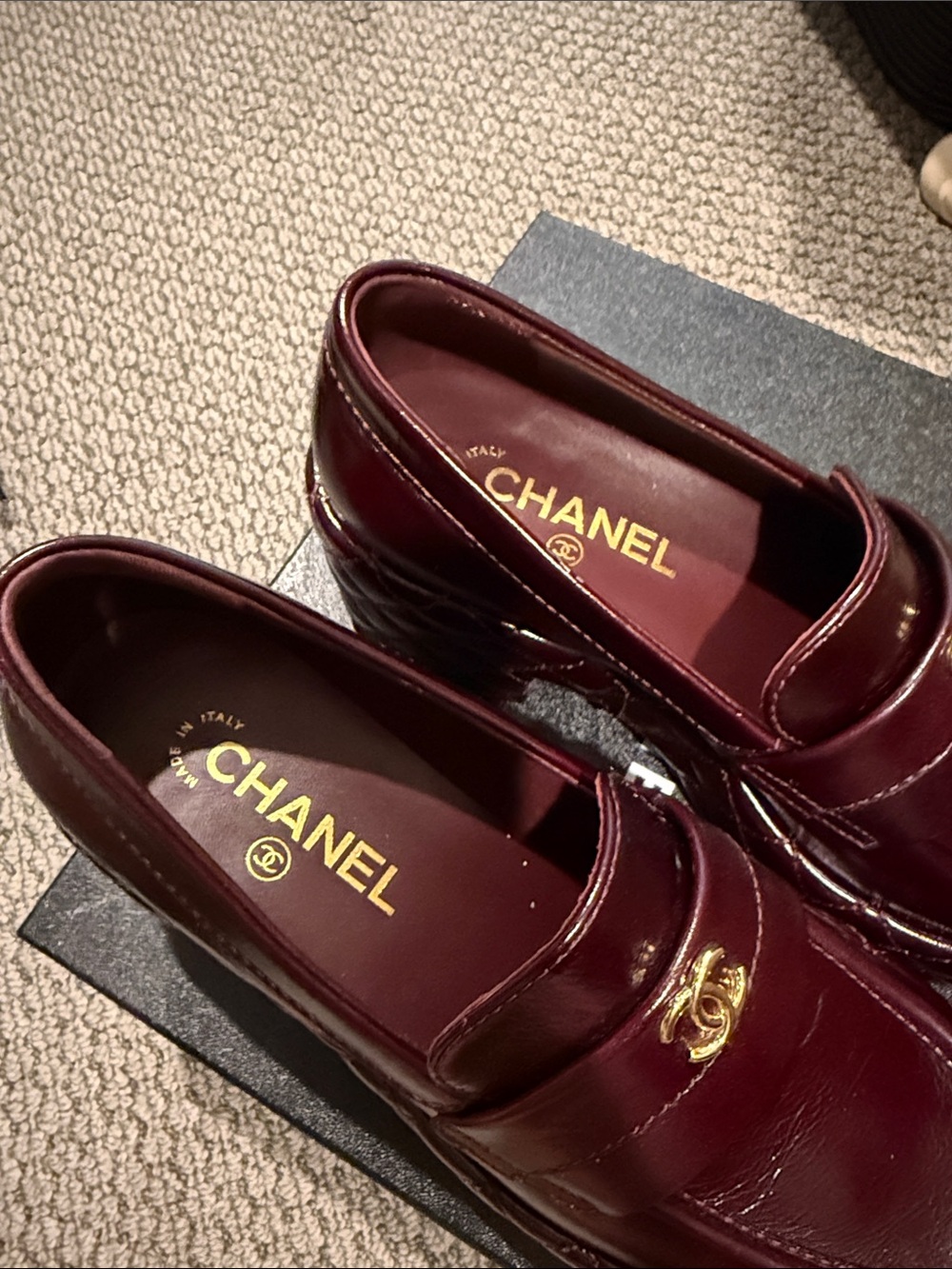 CHANEL woman’s Deep Wine Leather Loafers with Gold CC Hardware - Picture 6 of 8